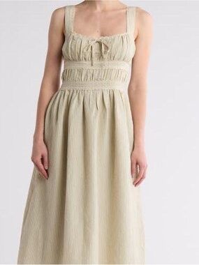 women's linen dress Beige Linen Dress with Empire Waist main image 1